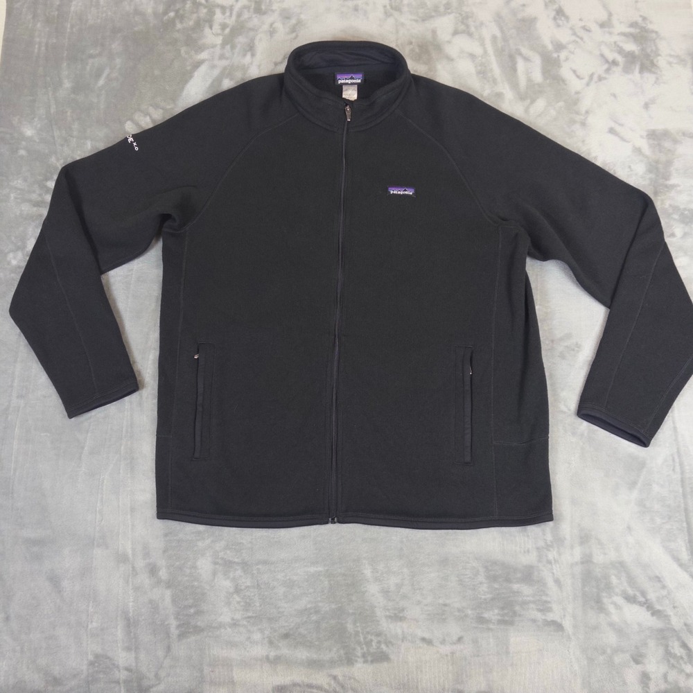 Patagonia Better Sweater Jacket Mens XL Black Full Zip Fleece E*TRADE Logo